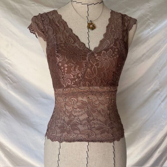 New mix classic brown lace short sleeve top - Picture 3 of 6